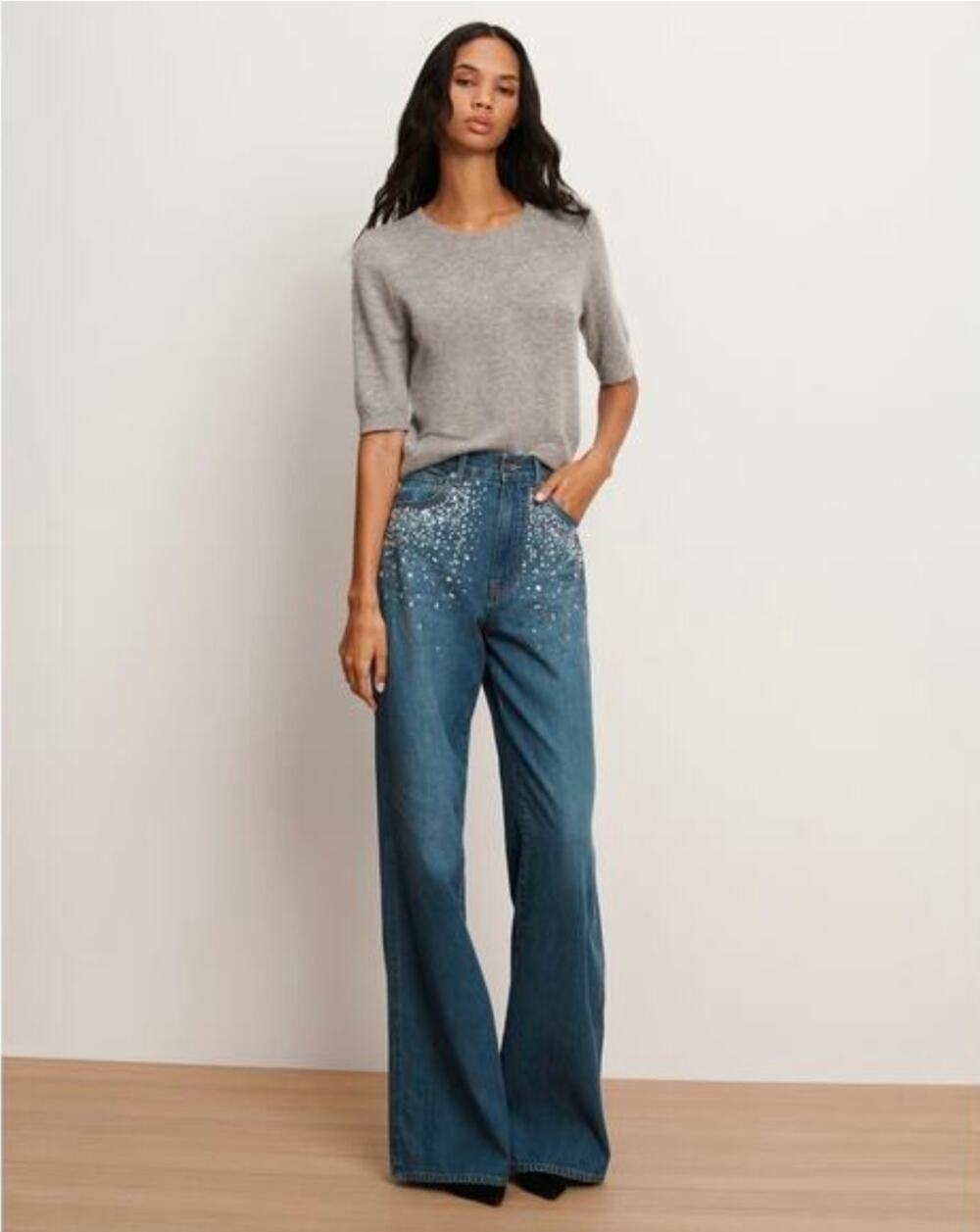 Veronica Beard Kasey Crystal high rise wide leg jeans size 29